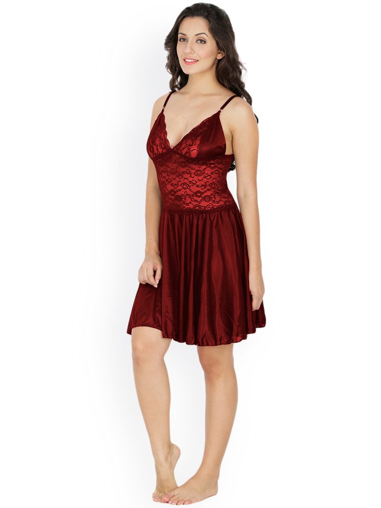 Maroon nighty dress for wedding night | first night dress for bride | bikini nighty for ladies