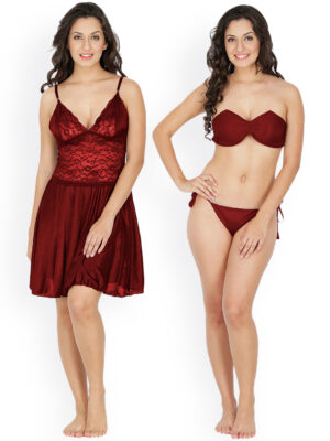 Maroon nighty dress for wedding night | first night dress for bride | bikini nighty for ladies