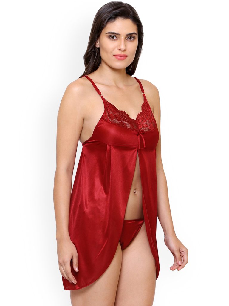 silk nighty dress | short nighty dress for girl | maroon nighty for bridal