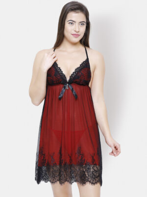 transparent nighty for honeymoon | red transparent nighty | red and black nighty