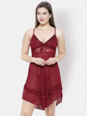 maroon nighty for ladies | maroon night dress | net nighty