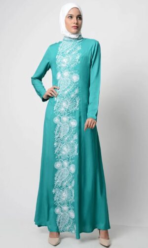 stylish simple abaya designs | teal abaya | white and green abaya