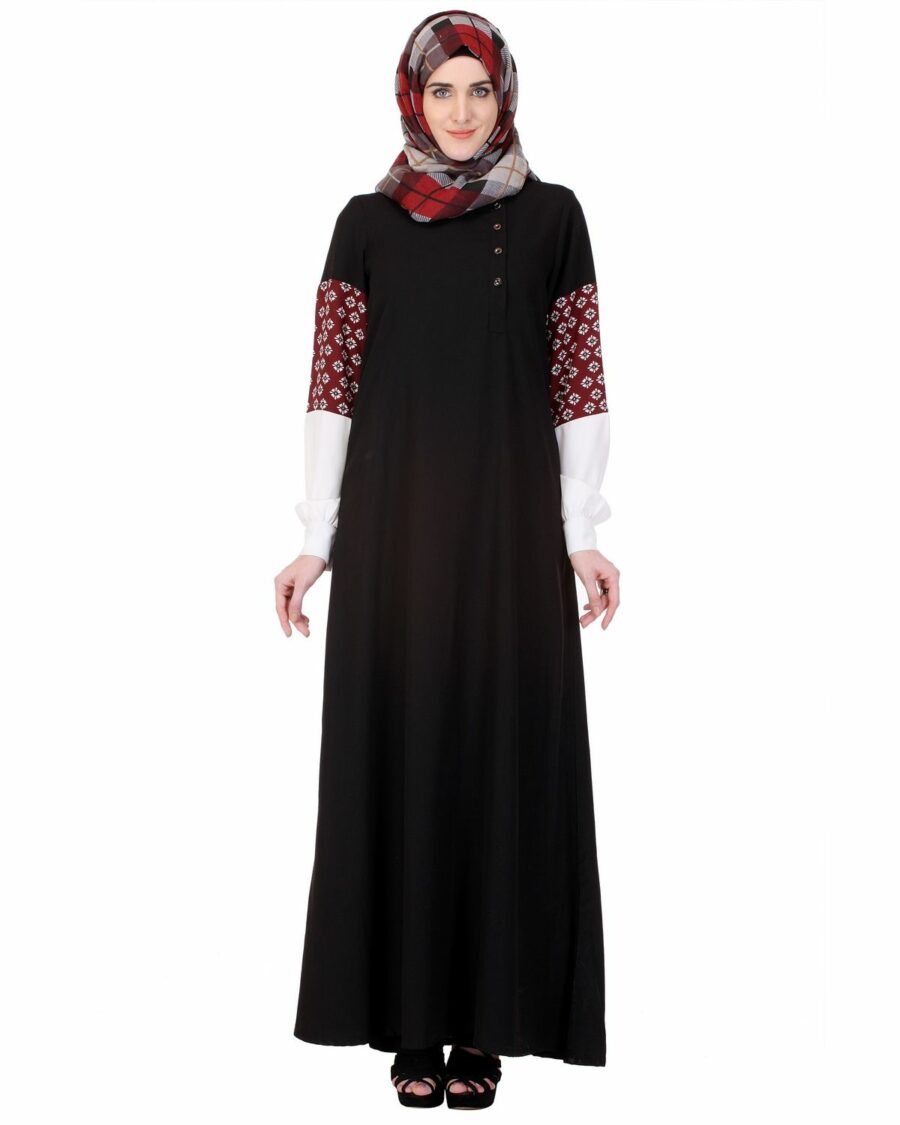 Tri-color Sleeve Black Abaya