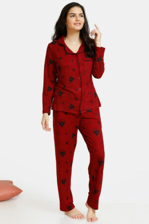 maroon Top and Pajama Set | pajama Set | night dress for ladies