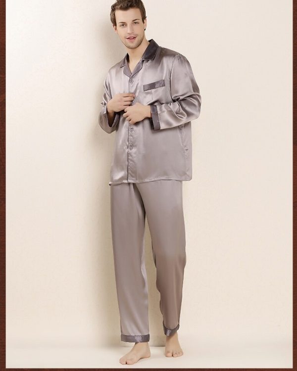 Silk Long Sleeve Shirt & pant Men Sleepwear