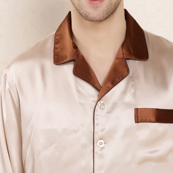 Silk Long Sleeve Shirt & pant Men Sleepwear