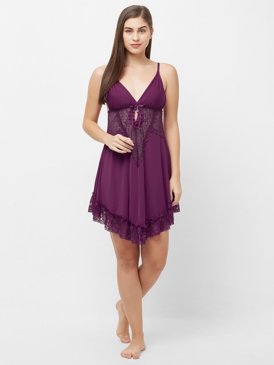 FashionRack Purple Baby Doll Nighty | purple nighty dress | sleeveless Nighty