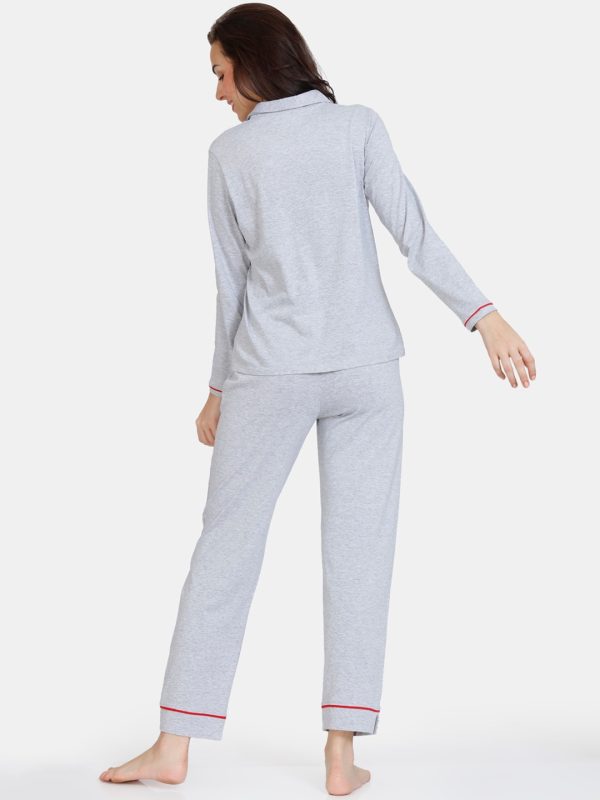 Grey Solid Pure Cotton Women Night Suit