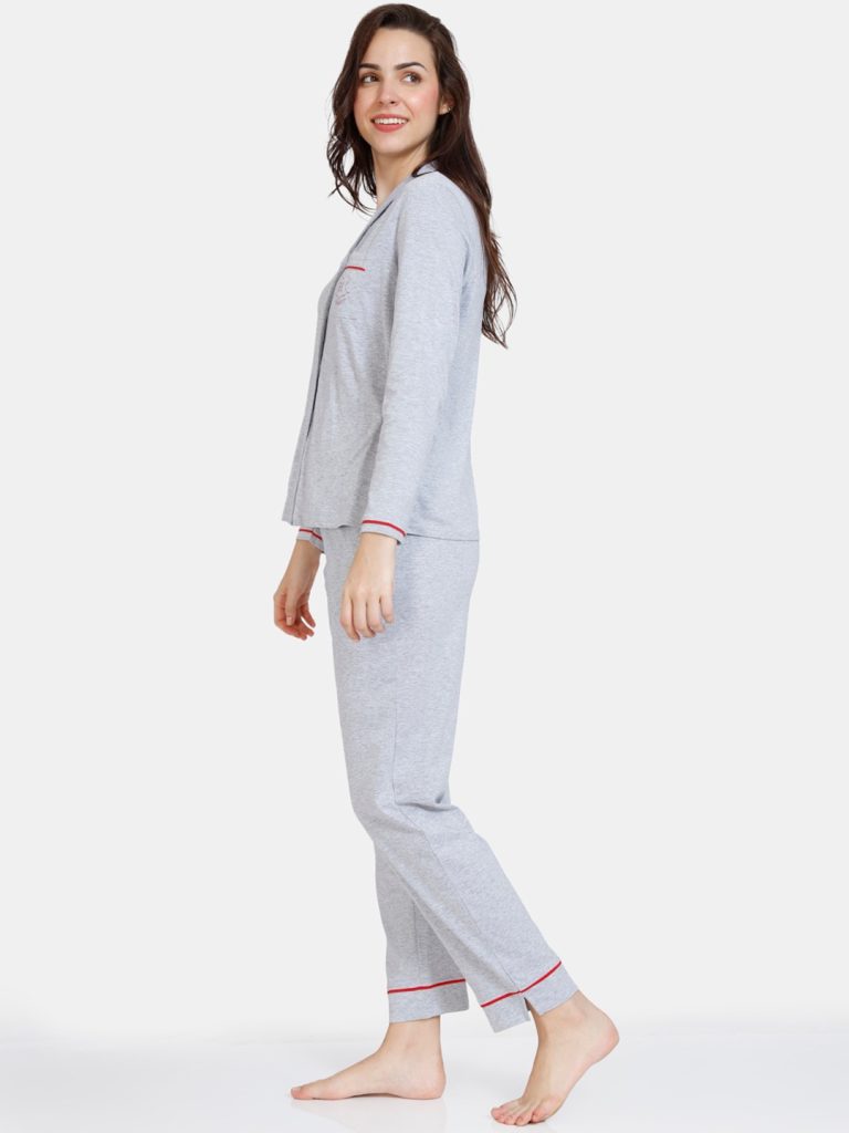 Grey Solid Pure Cotton Women Night Suit | pajama and shirt | Limelight Night Suit | Women Night Suit Online | Night Dress