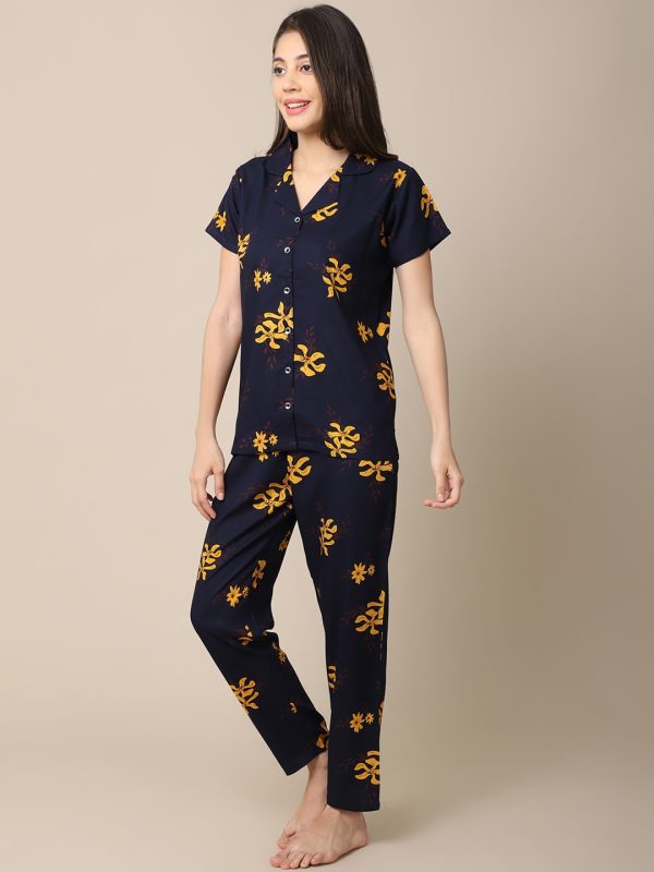 Boston Club Yellow & Navy Blue Women Night suit