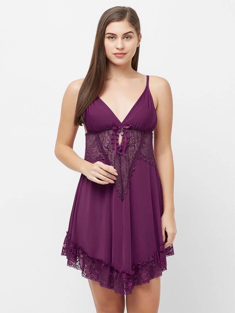 FashionRack Purple Baby Doll Nighty | purple nighty dress | sleeveless Nighty