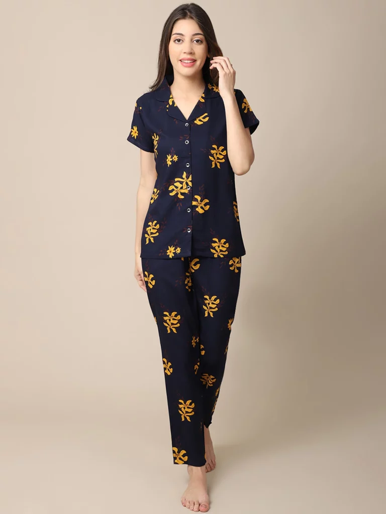 Boston Club Yellow & Navy Blue Night suit for Women | female night dress in pakistan | online night dress