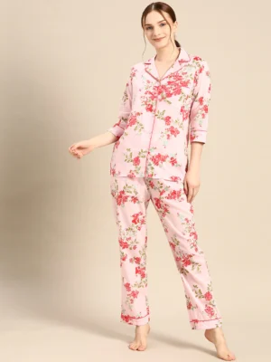 Mabish Pink & Red Women Printed Night Suit | shirt pajama night suit | female night dress in pakistan