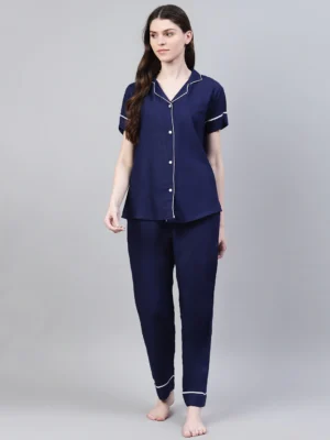 Navy Blue & White Women Night suit | Navy Blue night dress | Women Night suit | navy blue nighty