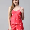 Pink & White Printed Women Printed Night Suit | night dress for ladies in pakistan | sleeveless nightwear