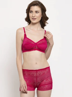 Quttos Pink Sheer Women Bra Set