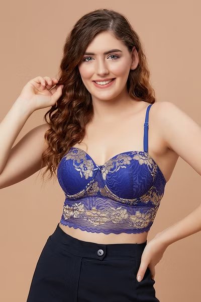 Royal Blue Padded Full Cup Bra Set