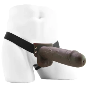 9 Inch Hollow Squirting Strap On with Balls in Brown